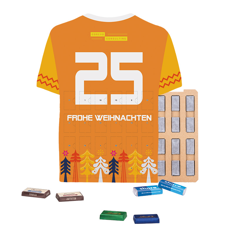 Täfelchen Adventskalender Trikot ECO; 24 share Schokotäfelchen