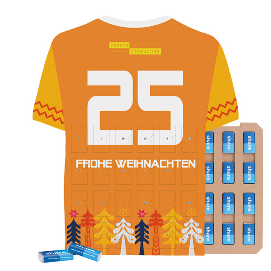 Täfelchen Adventskalender Trikot ECO; 24 share Schokotäfelchen