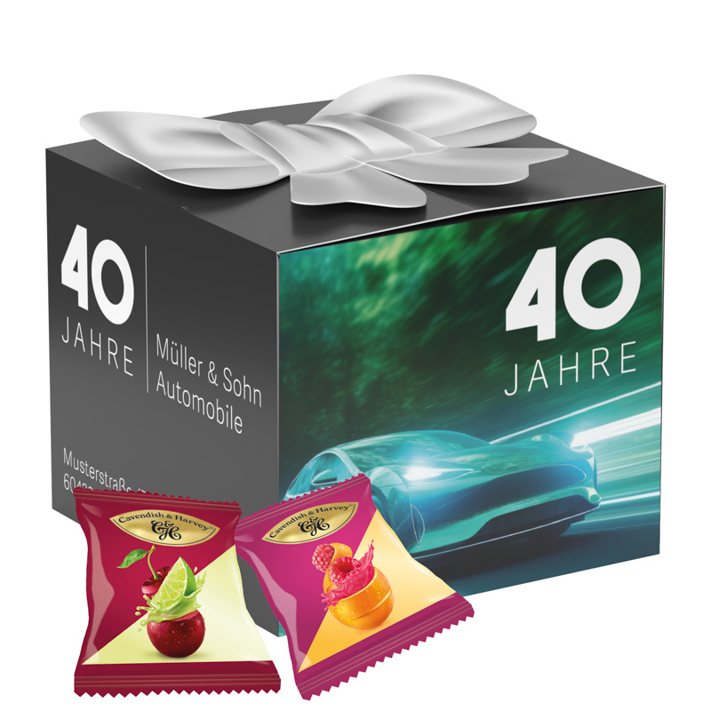 Geschenkbox Midi Schleife; 8 Cavendish & Harvey Double Fruit Bonbons