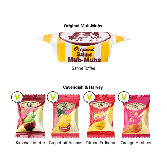 Geschenkbox Midi Schleife; 6 Original Sahne Muh-Muhs Toffees