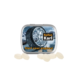 Klappdose, matt-silber, Mini Bonbons Japanische Minze