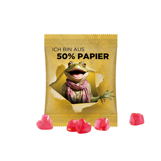 Minitüte, 15 g, Papierfolie weiß, Trolli Fruchtgummi Herz, rot