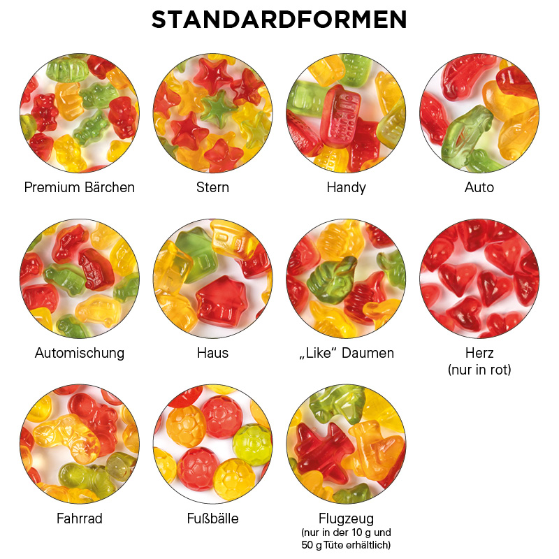 Minitüte 15 g, kompostierbare Folie oder Tüte aus recycelbarem Papier,  Trolli Fruchtgummi Standardformen