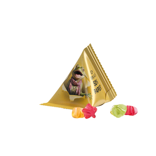 Fruchtgummi Tetraeder, Papierfolie weiß, Trolli Fruchtgummi Sterne