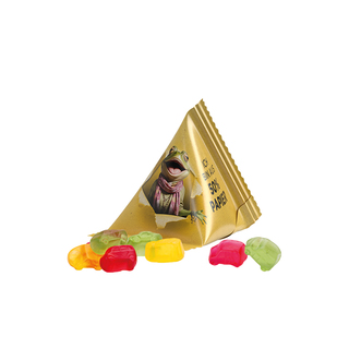 Fruchtgummi Tetraeder, Papierfolie weiß, Trolli Fruchtgummi Auto-Mischung