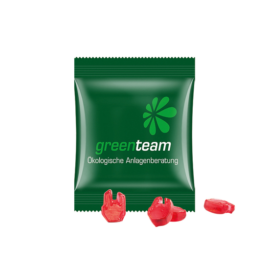 Minitüte Sonderform, 10 g, Folie kompostierbar weiß, Fruchtgummi , 10 % Fruchtsaftanteil