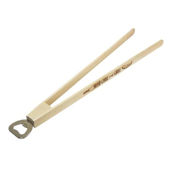 Holz-Grillzange "Opener" mit Kapselheber, 43 cm