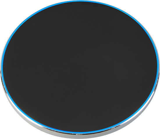 Wireless Charger 15 Watt in Schwarz mit Aluminiumschale, beleuchtet mit Geschenkbox