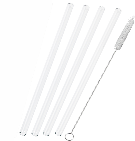 4er Glastrinkhalm Set + Bürste