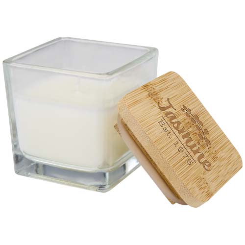 Ambra Quadratische Glaskerze mit Bambusdeckel