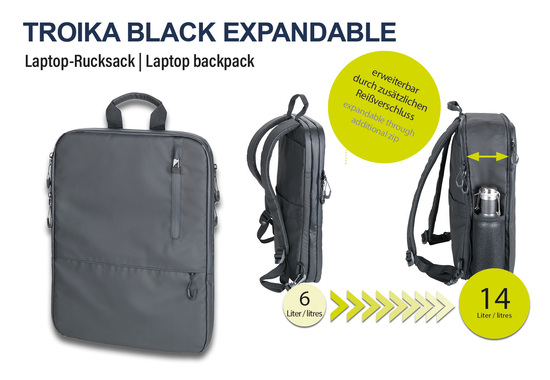 TROIKA Laptop-Rucksack TROIKA BLACK EXPANDABLE