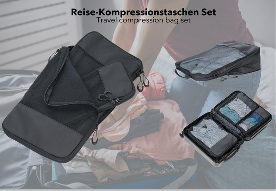TROIKA Reise-Kompressionstaschen Set TROIKA BLACK PACKING CUBES