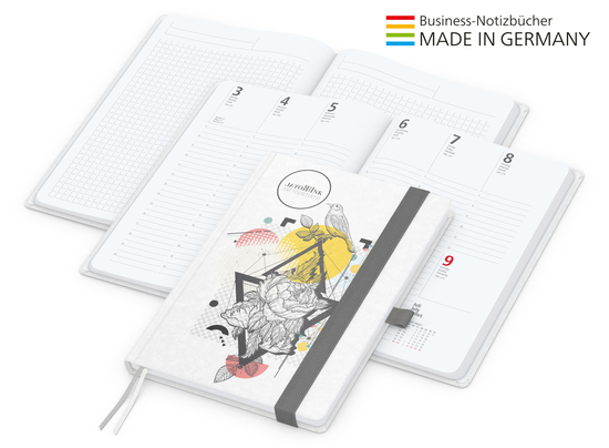 Buchkalender Match-Hybrid White Bestseller A5, Natura individuell, silbergrau