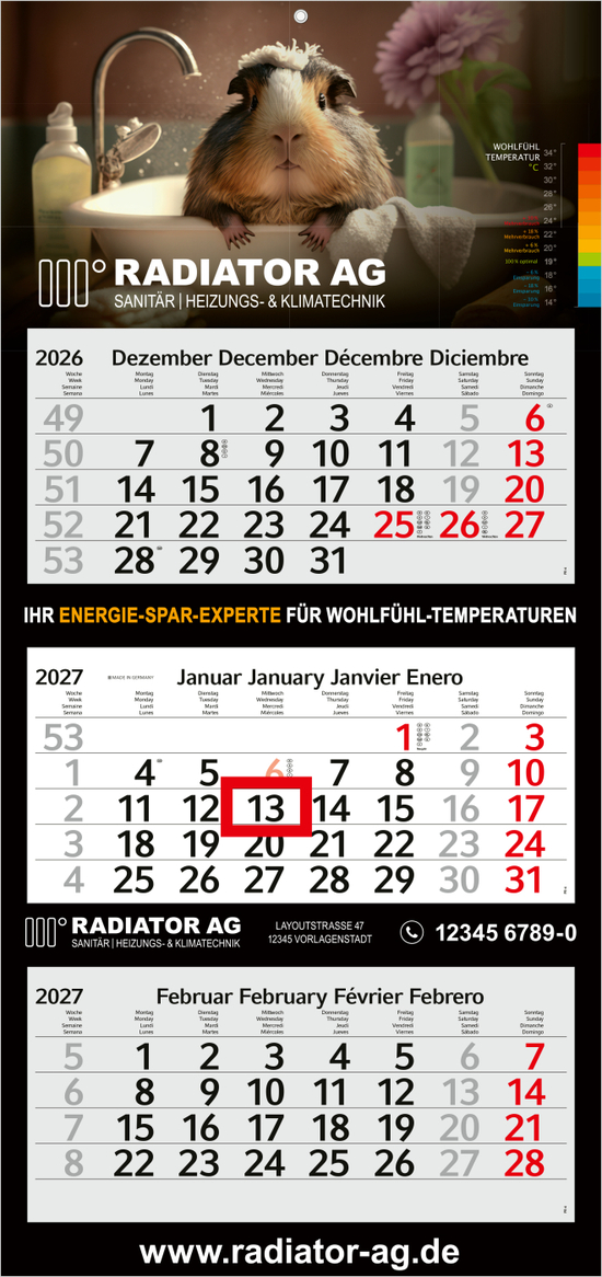 3-Monatskalender Mehrblock Profil 3 Schrift modern
