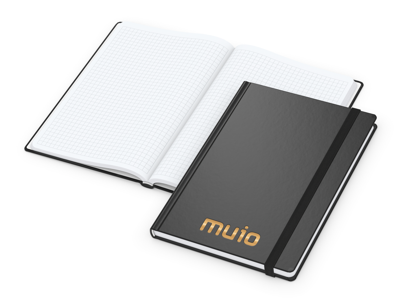 Notizbuch Hardcover Easy-Book Vollkaro Gummiband schmal A5, Goldprägung inkl.