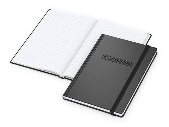 Notizbuch Hardcover Easy-Book Vollkaro Gummiband schmal A5, Prägung schwarz-glänzend inkl.