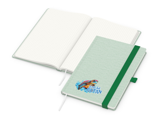Notizbuch Ocean-Book RECYCLING rPET-Hardcover farbig A5, Lineatur Punktraster, Material-Infoblatt nein