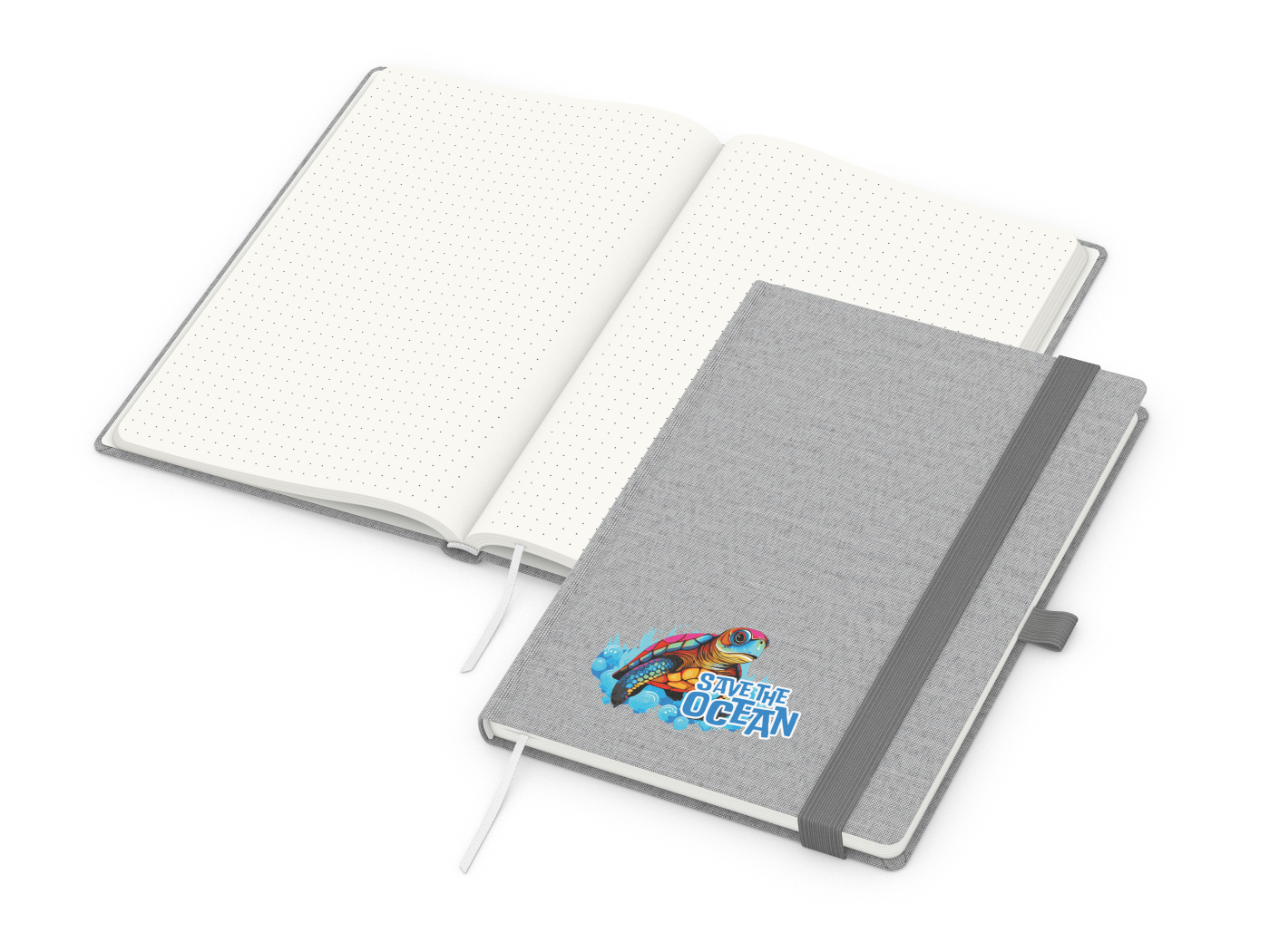 Notizbuch Ocean-Book RECYCLING rPET-Hardcover farbig A5, Lineatur Punktraster, Material-Infoblatt nein