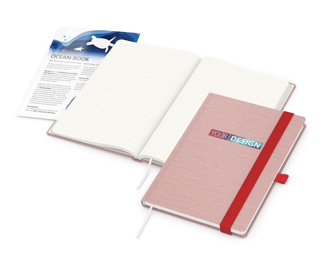 Notizbuch Ocean-Book RECYCLING rPET-Hardcover farbig A5, Lineatur Punktraster, Material-Infoblatt ja