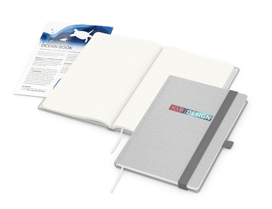 Notizbuch Ocean-Book RECYCLING rPET-Hardcover farbig A5, Lineatur Punktraster, Material-Infoblatt ja