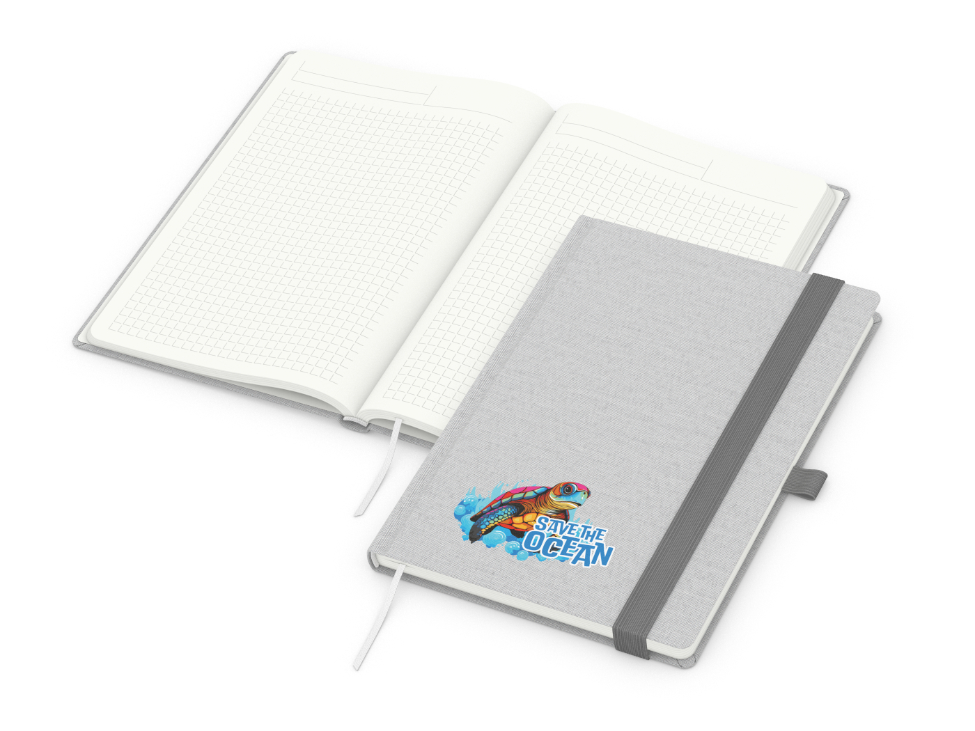 Notizbuch Ocean-Book RECYCLING rPET-Hardcover farbig A5, Lineatur Winkelkaro, Material-Infoblatt nein