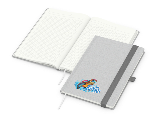 Notizbuch Ocean-Book RECYCLING rPET-Hardcover farbig A5, Lineatur Winkelkaro, Material-Infoblatt nein