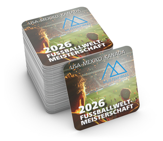 WM-Bierdeckel Motiv Fußball-WM 2026, Form quadratisch (93 × 93 mm), WM-Motiv Stadionemotion