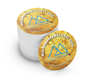 WM-Bierdeckel Motiv Fußball-WM 2026, Form rund (Ø 100 mm), WM-Motiv Pokalgold