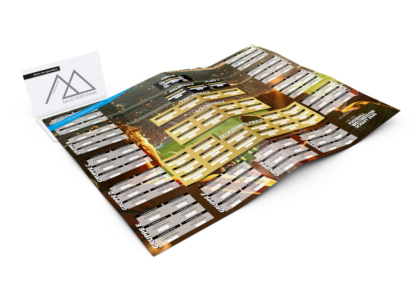 WM-Card RECYCLING Spielplan Fußball-WM 2026 ausfaltbar mit Umschlag, WM-Motiv Stadionemotion