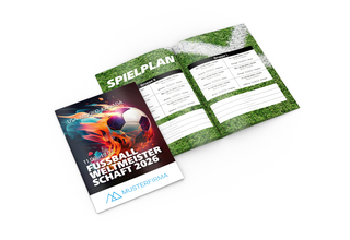 WM-Miniplaner Spielplan-Magazin Fußball-WM 2026, Umschlag-Gestaltung Motiv Feuerball + Werbung
