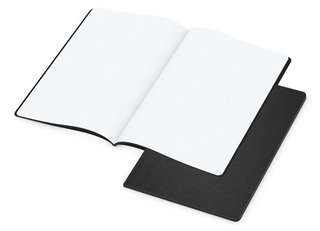 Notizbuch Tablet-Book Farbschnitt Naturkarton-Softcover schwarz, Papierformat/Lineatur DIN A4 / Punktraster, Farbschnitt/Logodruck schwarz/schwarz