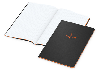 Notizbuch Tablet-Book Farbschnitt Naturkarton-Softcover schwarz, Papierformat/Lineatur DIN A4 / Punktraster, Farbschnitt/Logodruck orange/orange