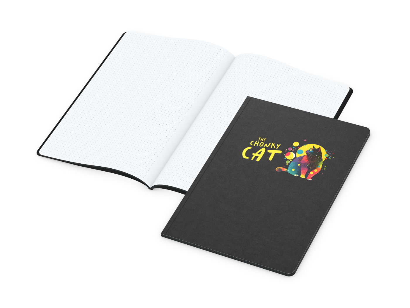 Notizbuch Tablet-Book Farbschnitt Naturkarton-Softcover schwarz, Papierformat/Lineatur DIN A4 / Punktraster, Farbschnitt/Logodruck schwarz/4farbig