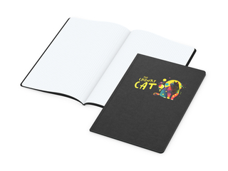 Notizbuch Tablet-Book Farbschnitt Naturkarton-Softcover schwarz, Papierformat/Lineatur DIN A4 / Punktraster, Farbschnitt/Logodruck schwarz/4farbig