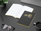 Notizbuch Tablet-Book Farbschnitt Naturkarton-Softcover schwarz, Papierformat/Lineatur DIN A5 / Punktraster, Farbschnitt/Logodruck gelb/4farbig