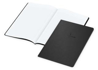 Notizbuch Tablet-Book Farbschnitt Naturkarton-Softcover schwarz, Papierformat/Lineatur DIN A4 / Winkelkaro, Farbschnitt/Logodruck schwarz/schwarz