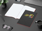 Notizbuch Tablet-Book Farbschnitt Naturkarton-Softcover schwarz, Papierformat/Lineatur DIN A4 / Winkelkaro, Farbschnitt/Logodruck rot/4farbig