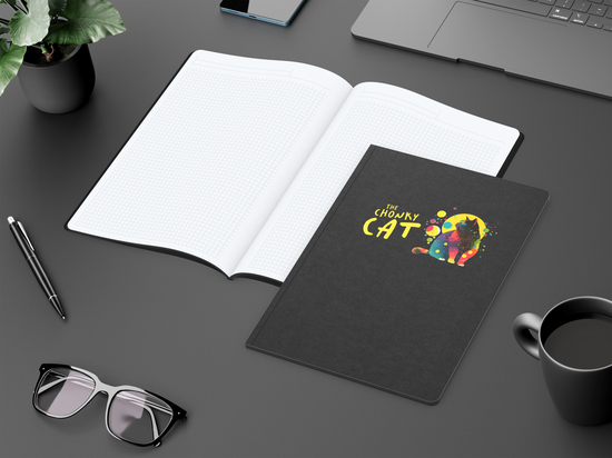Notizbuch Tablet-Book Farbschnitt Naturkarton-Softcover schwarz, Papierformat/Lineatur DIN A4 / Winkelkaro, Farbschnitt/Logodruck schwarz/4farbig