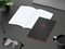 Notizbuch Tablet-Book Farbschnitt Naturkarton-Softcover schwarz, Papierformat/Lineatur DIN A5 / Winkelkaro, Farbschnitt/Logodruck rot/rot