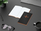 Notizbuch Tablet-Book Farbschnitt Naturkarton-Softcover schwarz, Papierformat/Lineatur 94 × 152 mm / Winkelkaro, Farbschnitt/Logodruck orange/orange