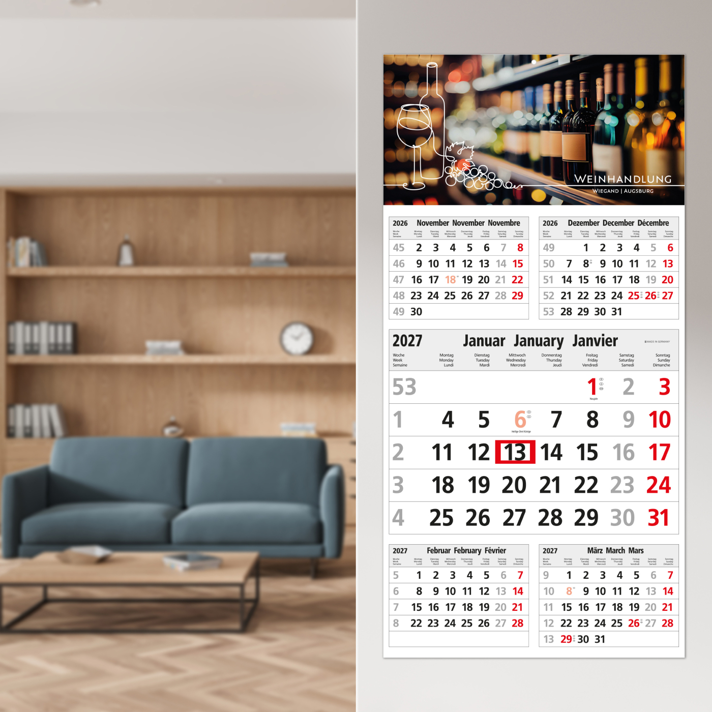 5-Monatskalender Einblatt Commerce 5 Post A EXPRESS postoptimiert
