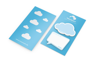 Haftnotiz-Karte Note-Card Form 2 Haftnotizblöcke formgestanzt Trägerkarte, Haftnotiz-Form (oben – unten) Wolke/Himmel – Sprechblase