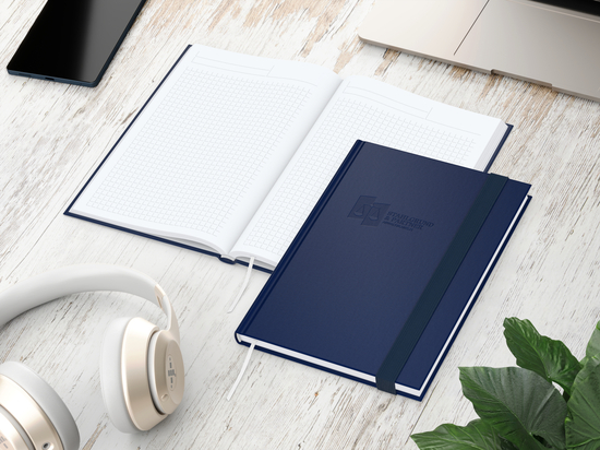 Notizbuch Visco-Book Buchleinen-Hardcover farbig A5, Papierfarbe/Lineatur Hochweiß/Winkelkaro, Blindprägung inkl.