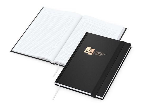 Notizbuch Visco-Book Buchleinen-Hardcover farbig A5, Papierfarbe/Lineatur Hochweiß/Winkelkaro, Kupferprägung inkl.