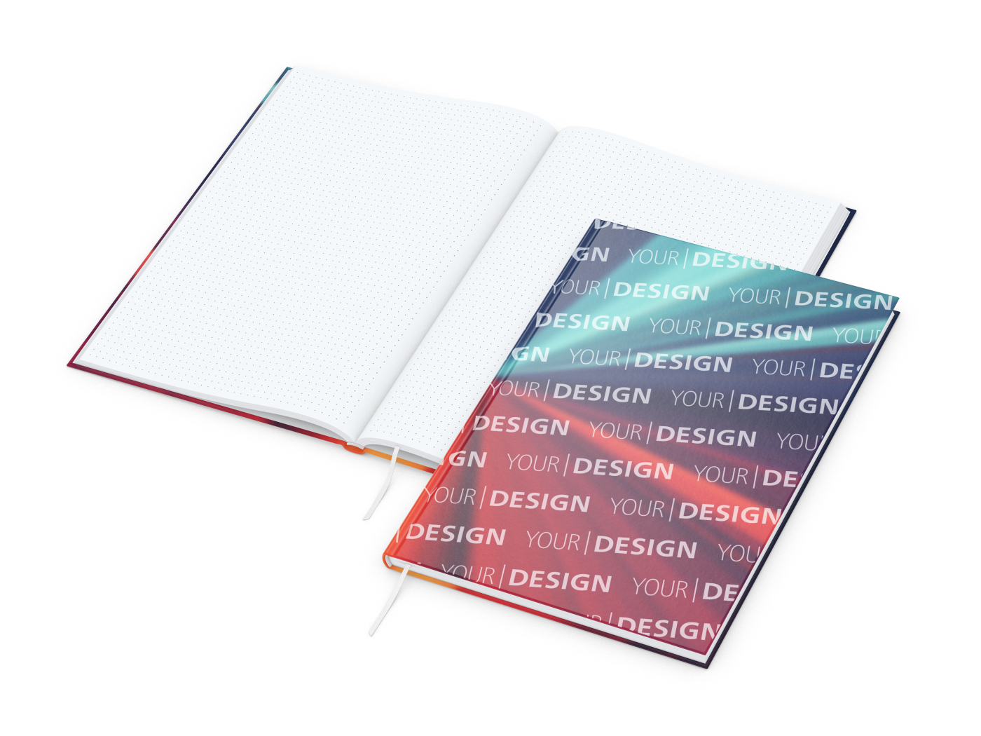 Notizbuch Note-Book Ecken spitz Hardcover individuell bedruckt, DIN A4, Lineatur Punktraster, Einband-Oberfläche matt