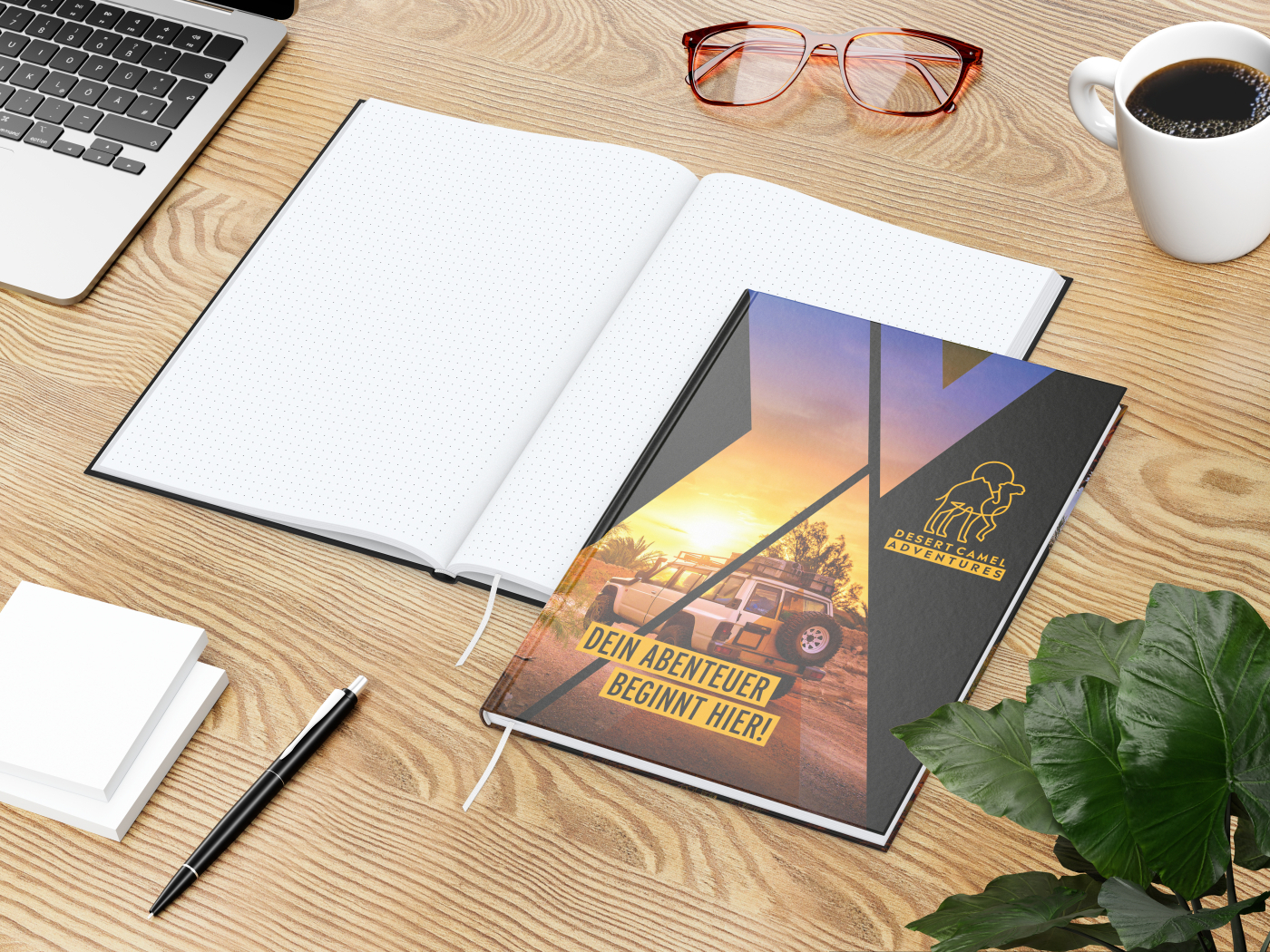 Notizbuch Note-Book Ecken spitz Hardcover individuell bedruckt, DIN A4, Lineatur Punktraster, Einband-Oberfläche matt