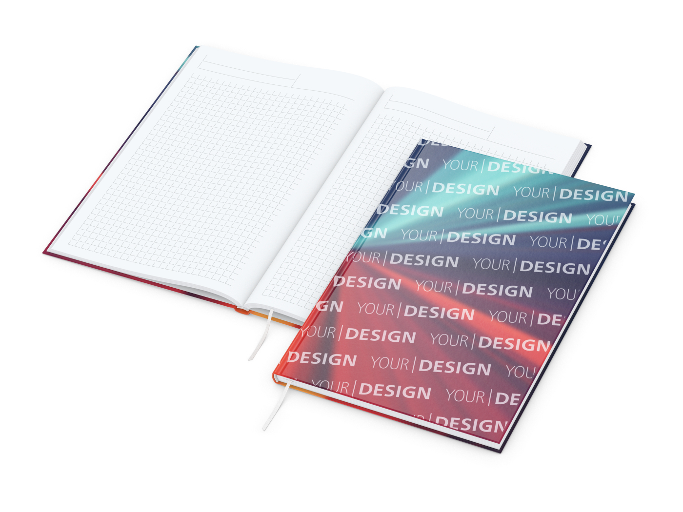 Notizbuch Note-Book Ecken spitz Hardcover individuell bedruckt, DIN A4, Lineatur Winkelkaro, Einband-Oberfläche matt