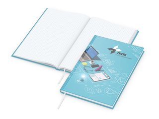 Notizbuch Note-Book Ecken spitz Hardcover individuell bedruckt, DIN A5, Lineatur Punktraster, Einband-Oberfläche matt
