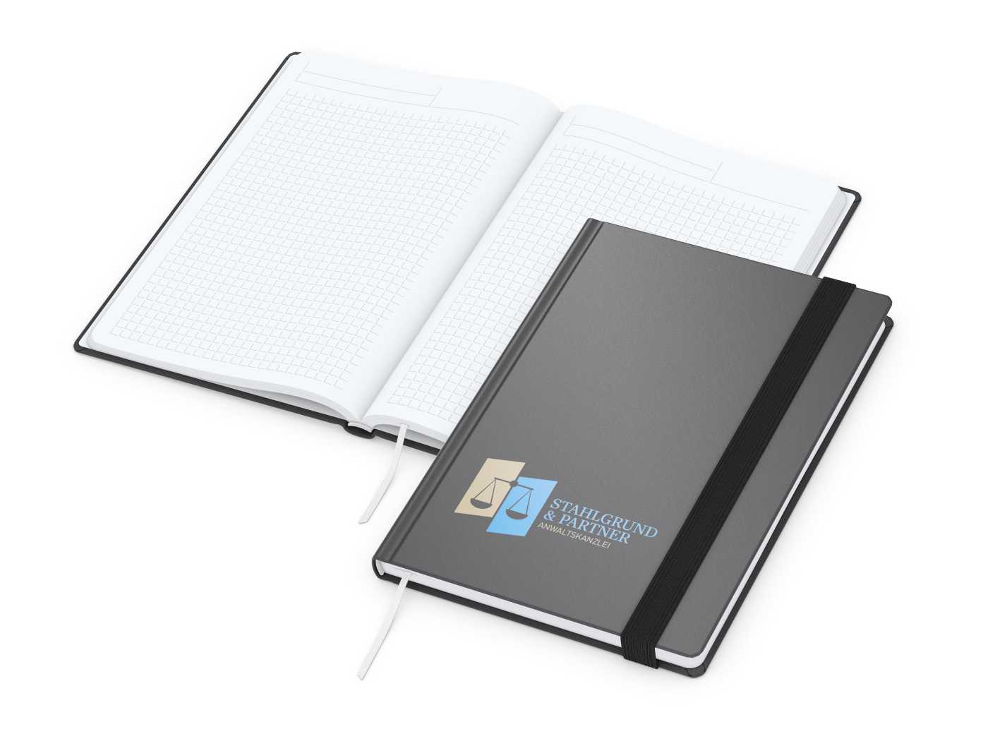 Notizbuch Hardcover Smart-Book Gummiband breit, DIN A5, Siebdruck-Digital inkl.