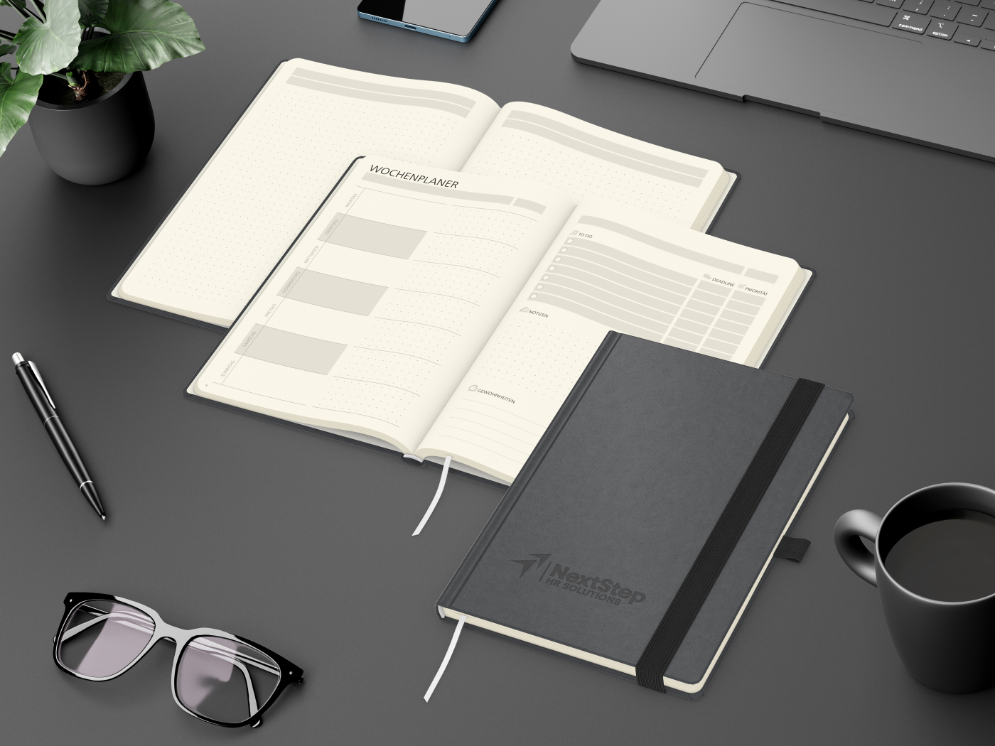 Notizbuch Hardcover orgaLine Mainbook Wochenplaner To-dos Prioritäten Ideen, Papierfarbe Cremefarben
